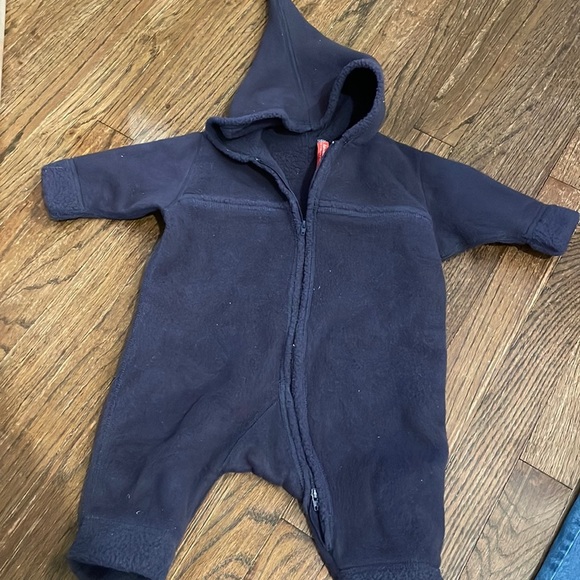 Cozy Navy Blue Fleece Hooded Romper/Bunting - Picture 1 of 3